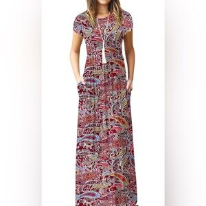 EUOVMY Women's Short Sleeve Loose Plain Maxi Dresses (061)